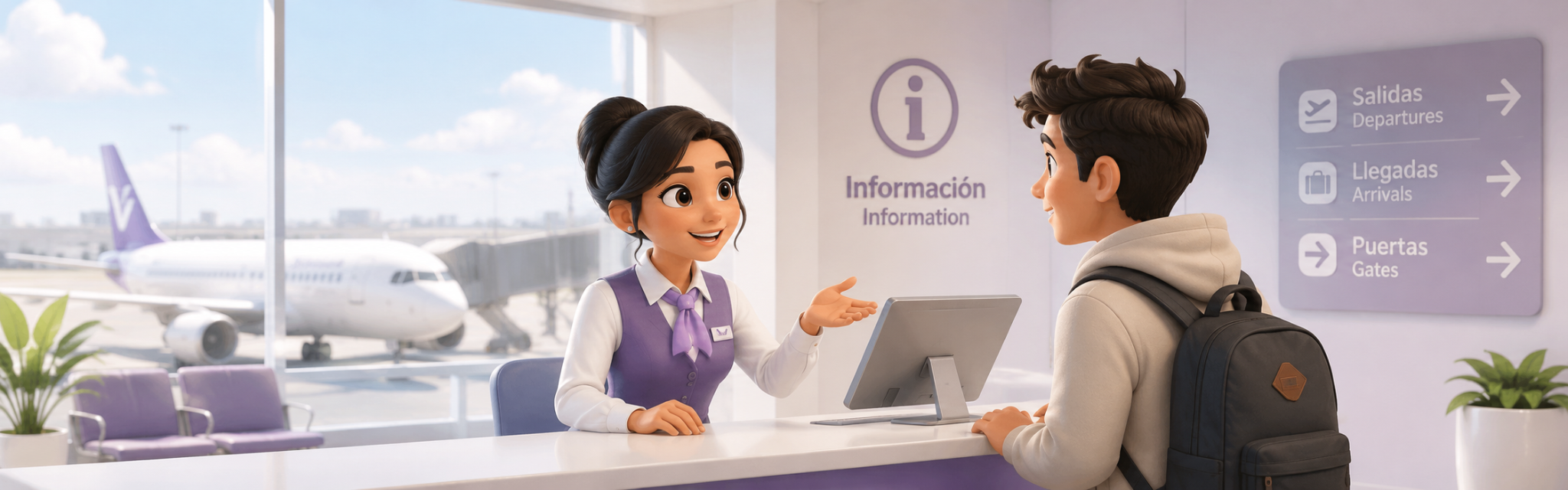 Airport agent helping a traveler